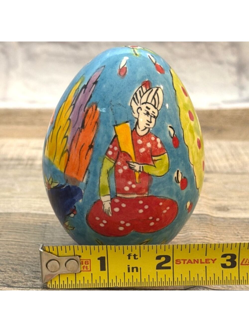 Blue Ceramic Egg Hand Painted Grand Bazaar Turkey Istanbul Folk Art Pottery VTG - Picture 6 of 13